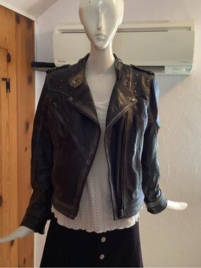Women's Black Studded Leather Moto Jacket